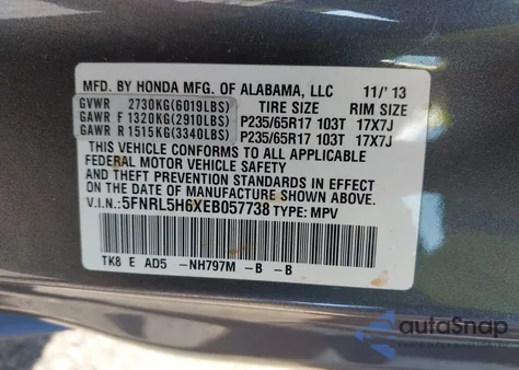 2014 Honda Odyssey Ex-L from USA, damaged, VIN 5FNRL5H6XEB057738